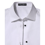 Dolce & Gabbana White Cotton Tuxedo Bib Long Sleeve Dress Shirt