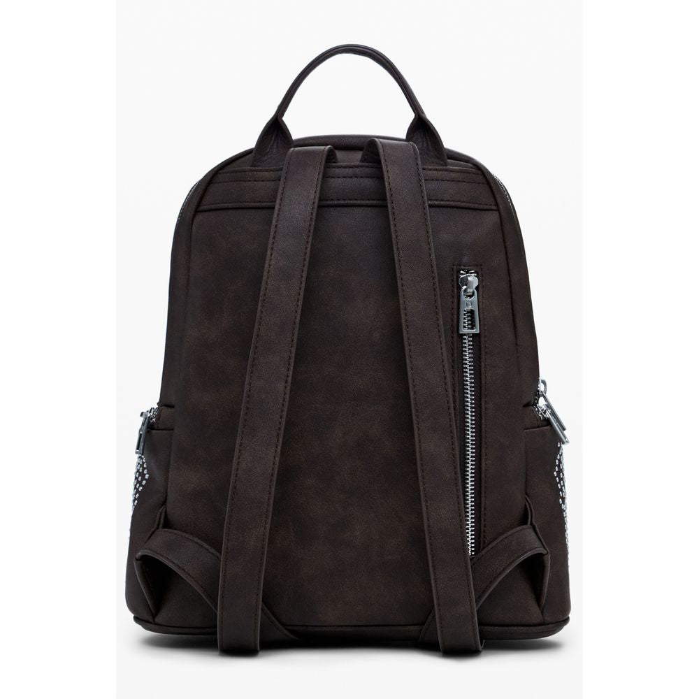 Back view of Desigual Brown Polyethylene Women Backpack showing straps and zipper details.