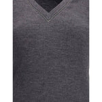 Brunello Cucinelli Long sleeve wool ribbed jersey T-shirt with shiny trim