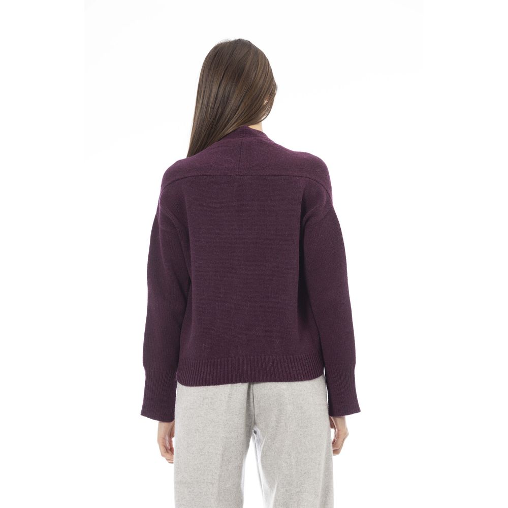 Alpha Studio Burgundy Merino Wool Cardigan