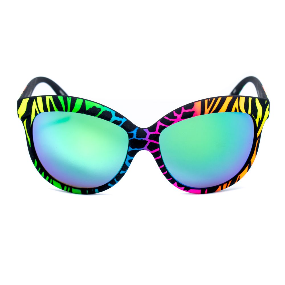 Italia Independent Multicolor Acetate Sunglasses with vibrant zebra pattern and green lenses, model 0092-ZEF-149, size 58/20/140 mm.