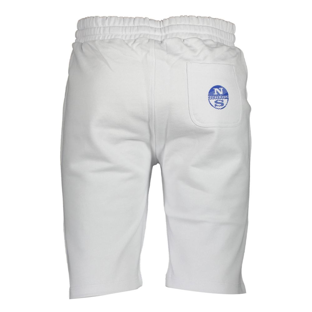 North Sails White Cotton Pant, sporty organic cotton trousers with elastic waistband and laces, featuring a logo print and 3 pockets.