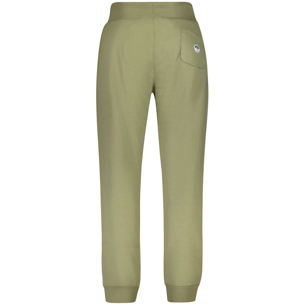 North Sails Green Cotton Pant with elastic waist, brushed fabric, 3 pockets, ankle cuffs, organic material, and logo application.