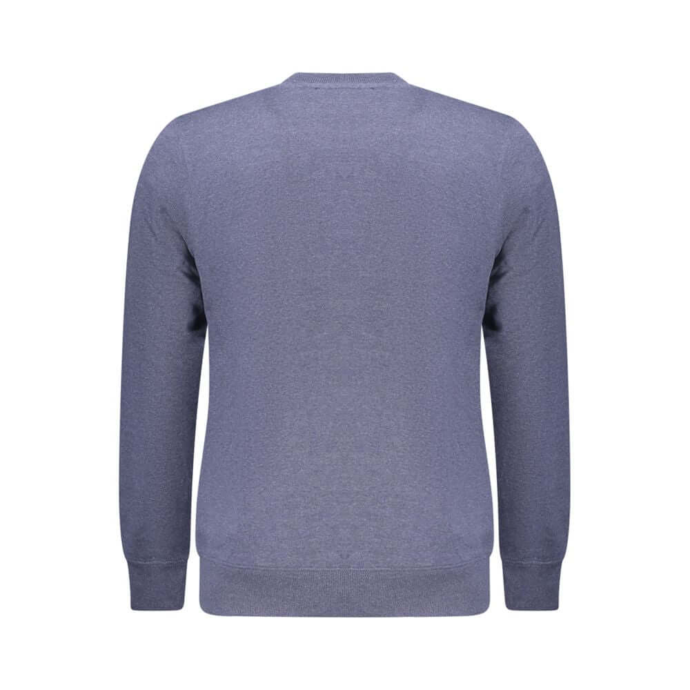 Back view of Accademia Militare Blue Cotton Men Sweater showcasing long sleeves and eco-friendly recycled materials.