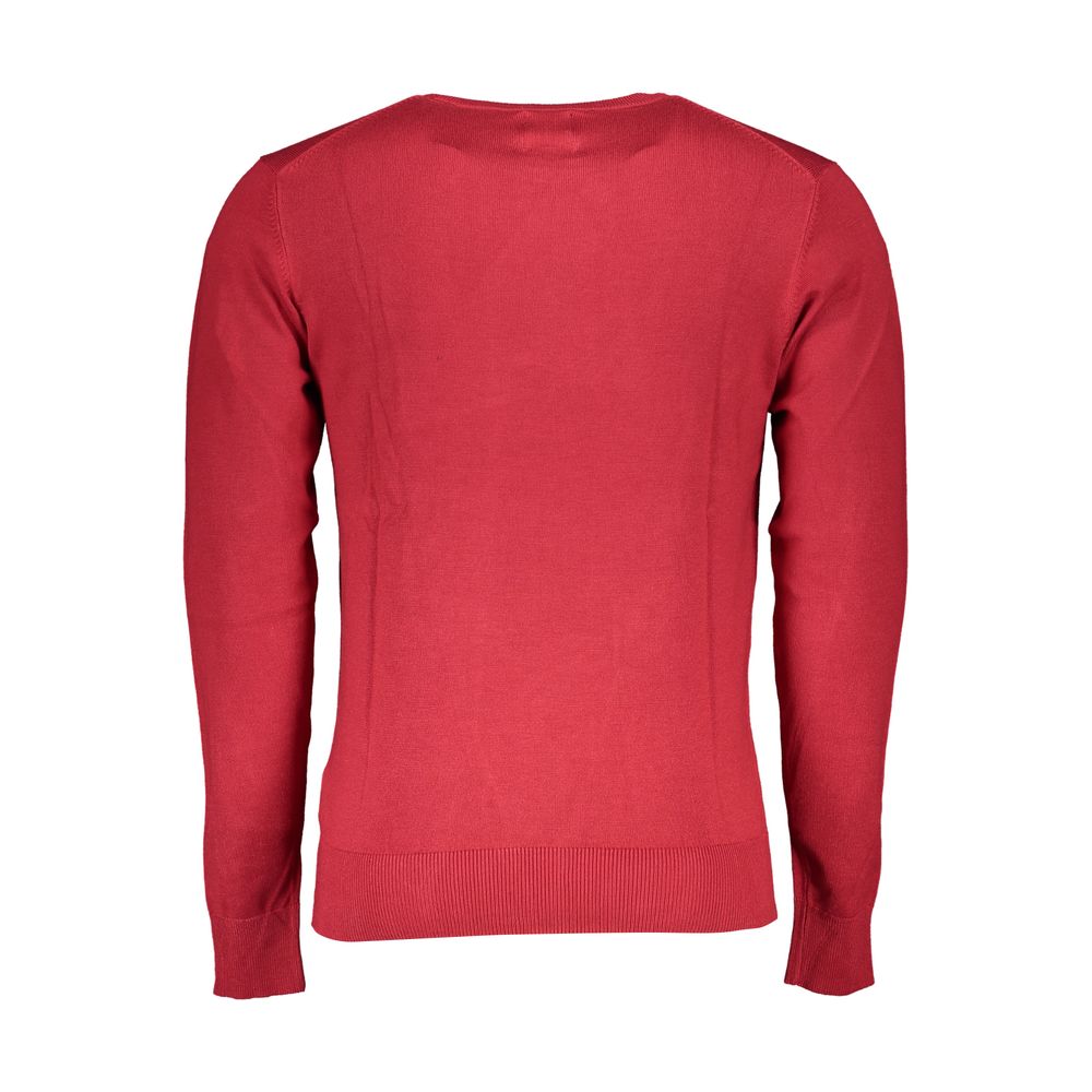 Gianmarco Venturi Red Viscose Sweater with long sleeves and crew neck, featuring embroidery and logo detail.