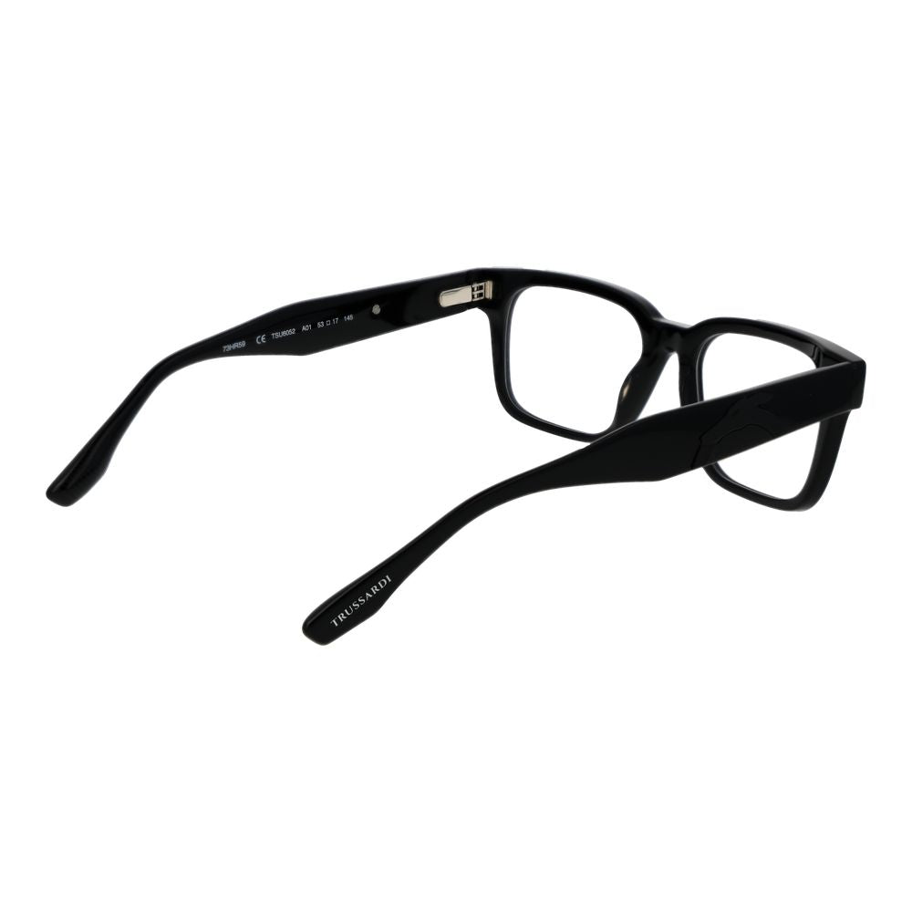Trussardi Black Acetate Glasses (Frames) with full-rim style and rectangle shape, featuring black acetate material and demo lenses.