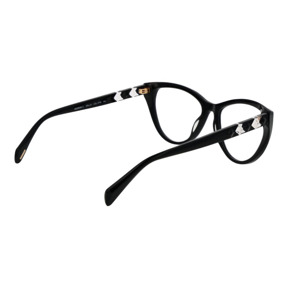 Police Black Plastic Glasses (Frames) - full-rim cat eye design for women with branded case, size 53-16-140 cm. Black frame and demoglasses.