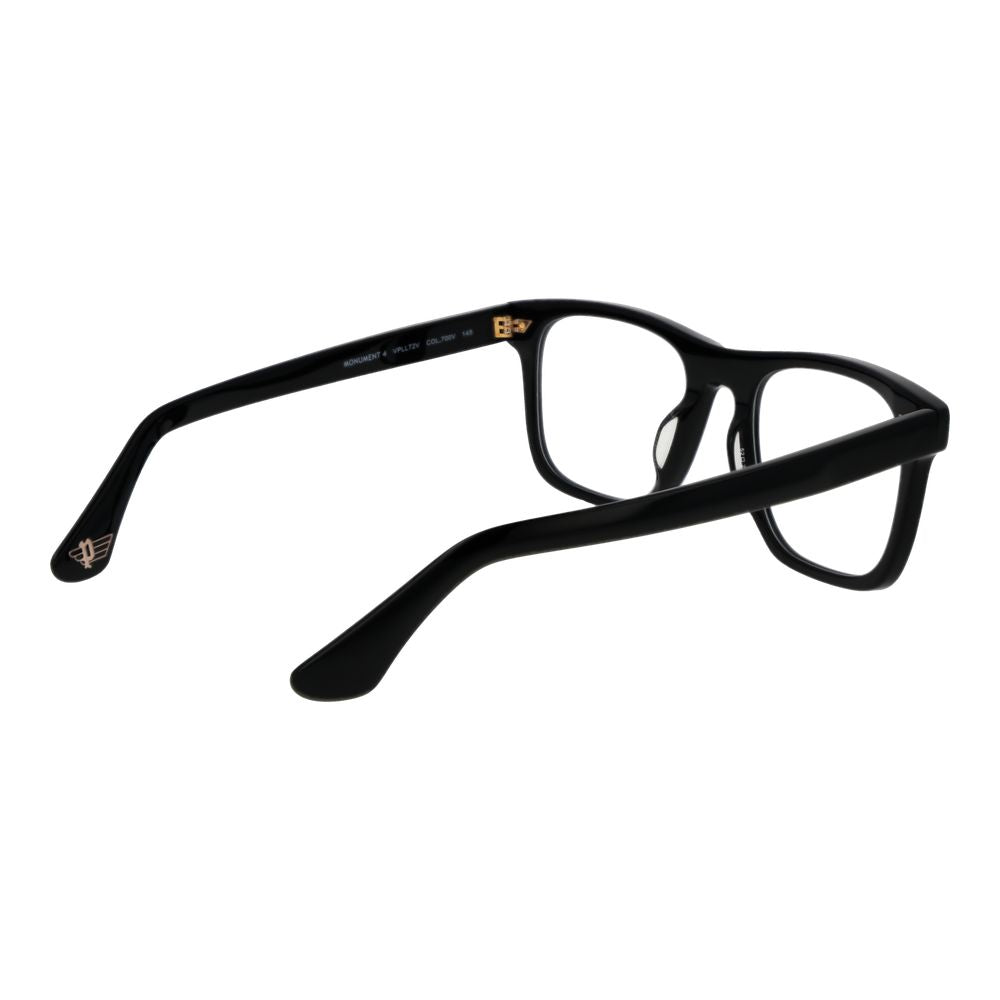 Police Black Cellulose Acetate Glasses (Frames) in full-rim black frame design, featuring demo lenses and branded temples for men.