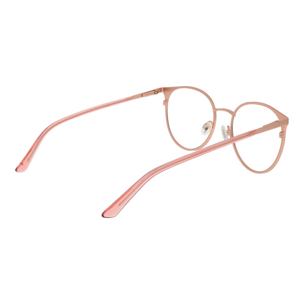 Alt Tag: Guess Rose Gold Metal Glasses (Frames) for women, full-rim round style with demo lenses in a branded case, spring hinge included.