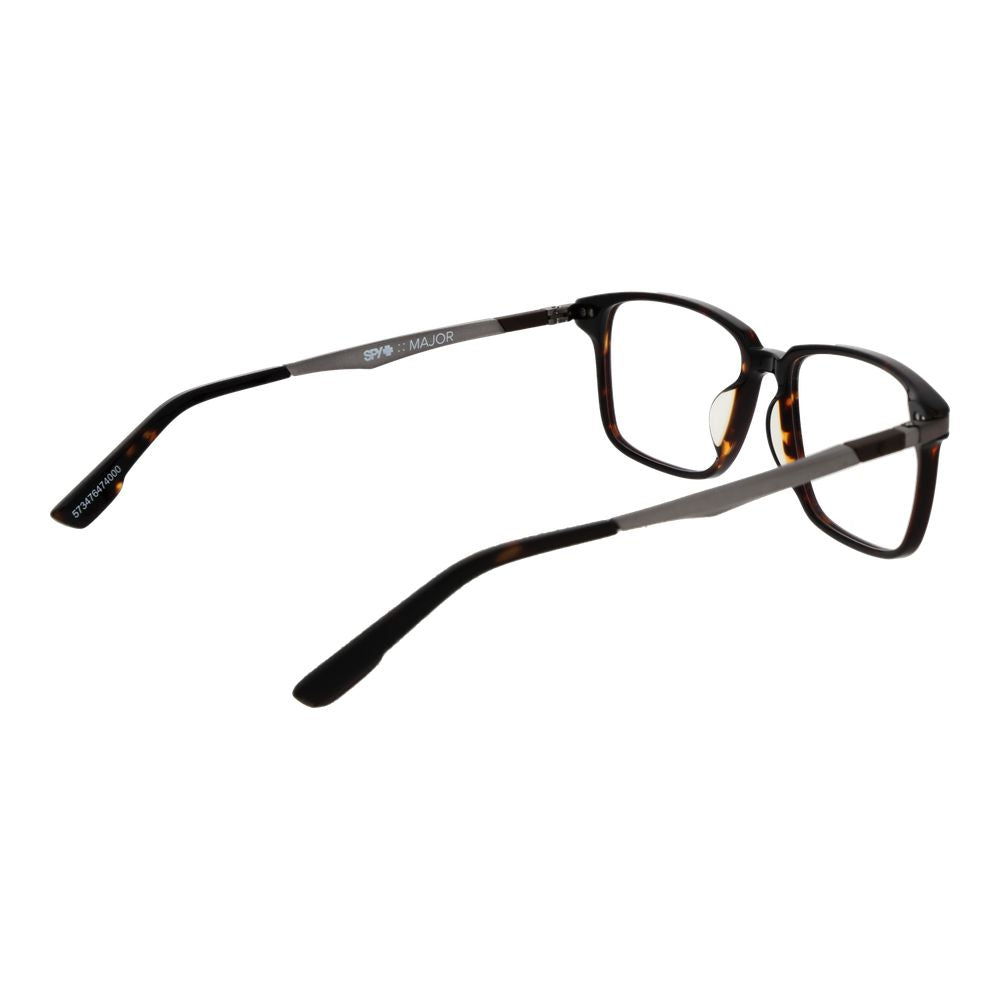 Spy Brown Plastic Glasses (Frames) for men in full-rim design with brown plastic frame, demo lenses, and square style, includes branded case.