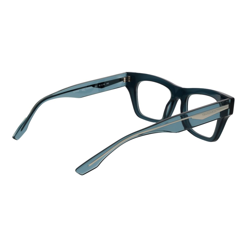 Trussardi Blue Acetate Glasses (Frames) for women, full-rim rectangle style, blue frame, acetate material, size 51-19-143.