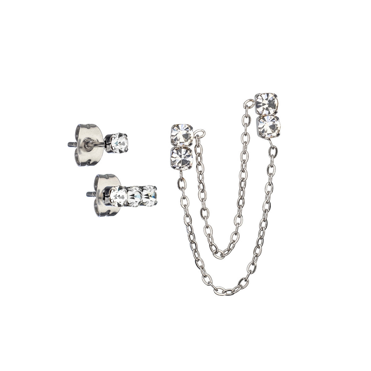 Alt Tag: AN JEWELS JEWELRY Mod. AB.EP034 silver stud earrings with chain and crystals