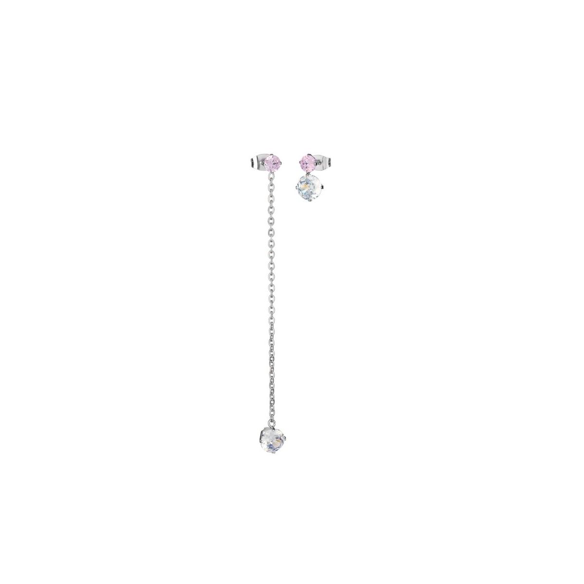 Elegant earrings from AN JEWELS JEWELRY Mod. AL.ELFY01 with a pink and clear gemstone on a delicate chain.