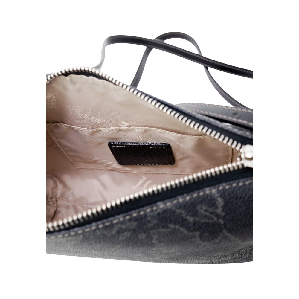 Interior view of Alviero Martini Prima Classe Black Polyester Handbag showing beige lining and zipper details.