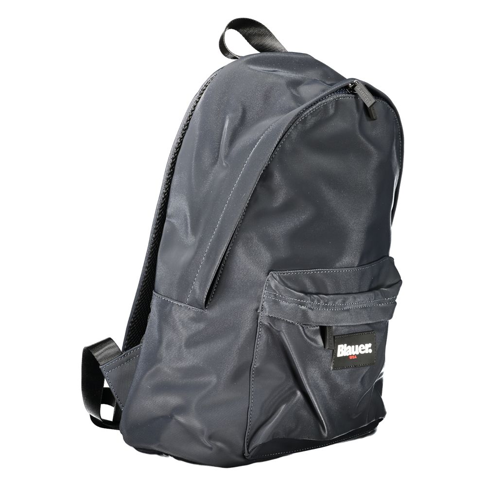 Blauer Blue Polyester Backpack with adjustable straps, logo, external pocket, and internal laptop compartment.