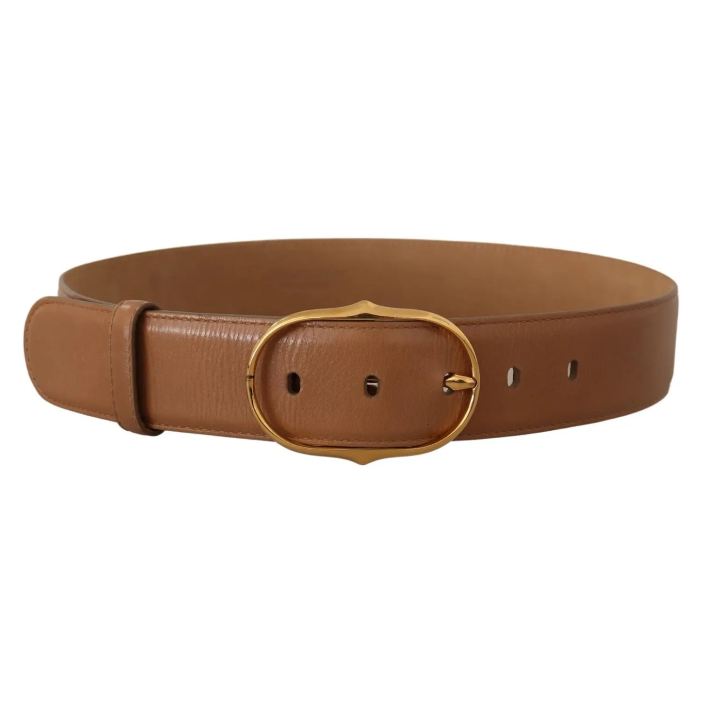 Costume National Brown Leather Gold Metal Oval Buckle Belt