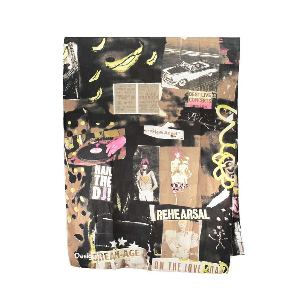 Desigual Black Polyester Accessory, a stylish scarf with colorful print and logo, measuring 180x72 cm, perfect for fashion-forward individuals.
