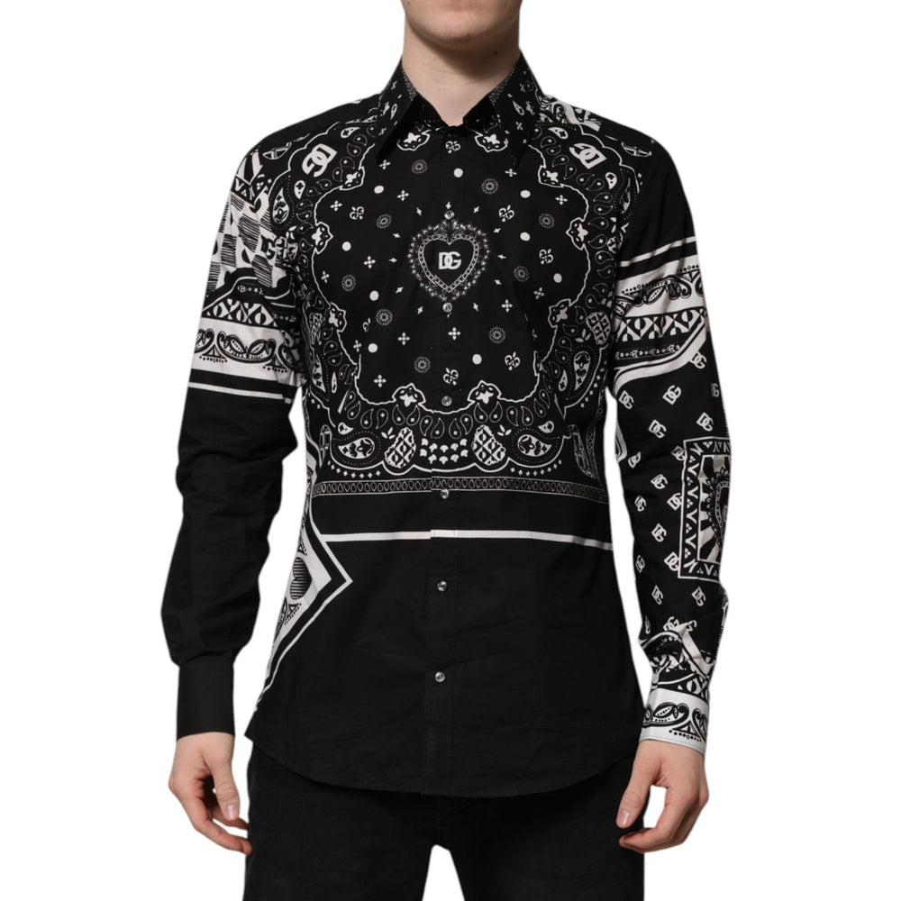 Dolce & Gabbana Black Bandana Print Logo MARTINI Dress Shirt TSH91323-43