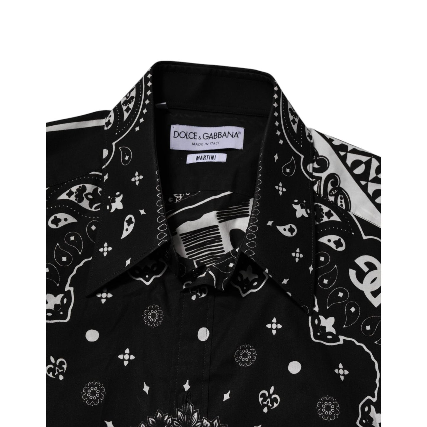 Dolce & Gabbana Black Bandana Print Logo MARTINI Dress Shirt TSH91323-43