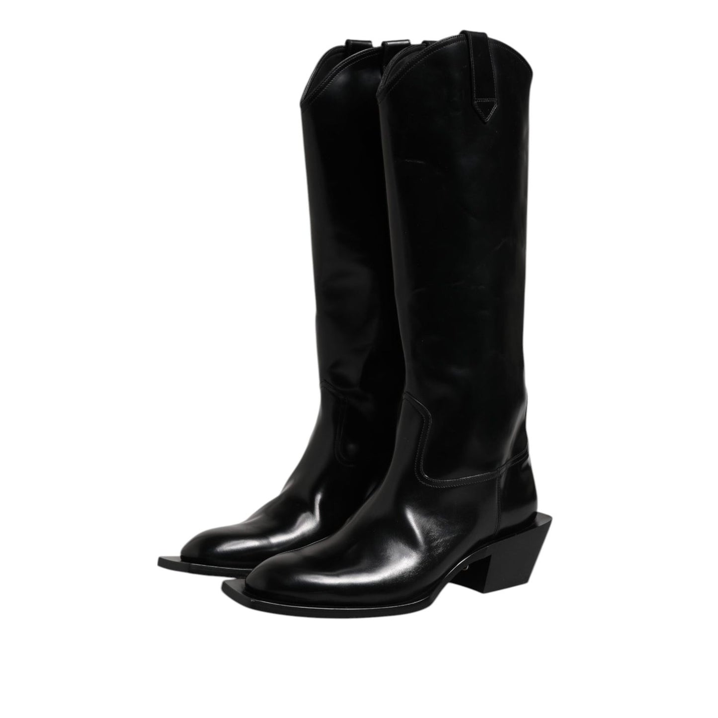 Dolce & Gabbana Black Calfskin Leather Logo High Boots Shoes MV7503-44