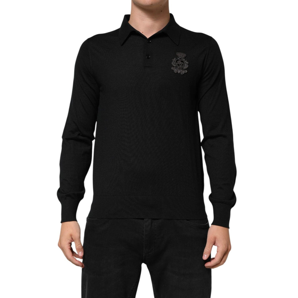 Dolce & Gabbana Black Cashmere Polo Men Longsleeves Sweater TSH90288-48