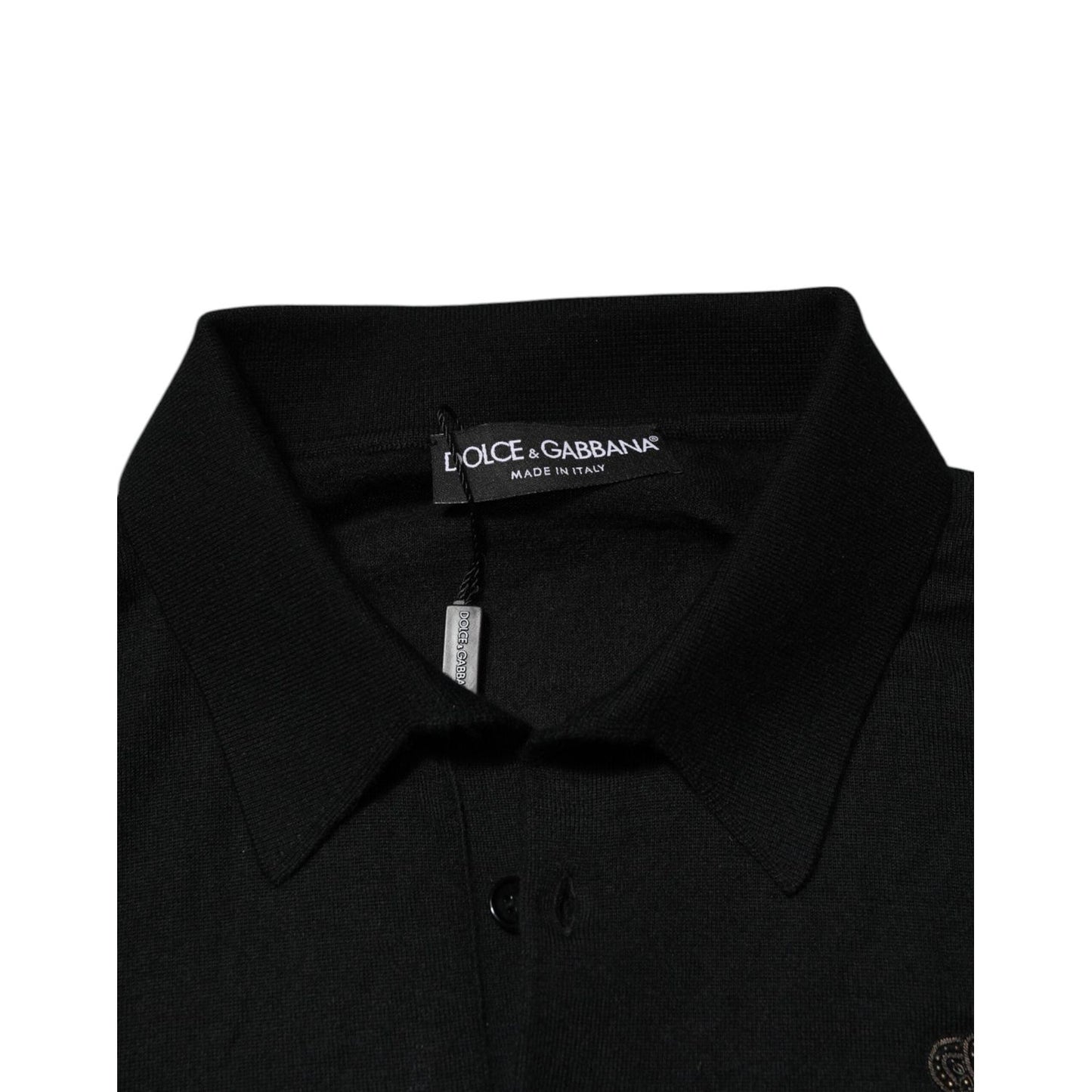Dolce & Gabbana Black Cashmere Polo Men Longsleeves Sweater TSH90288-48