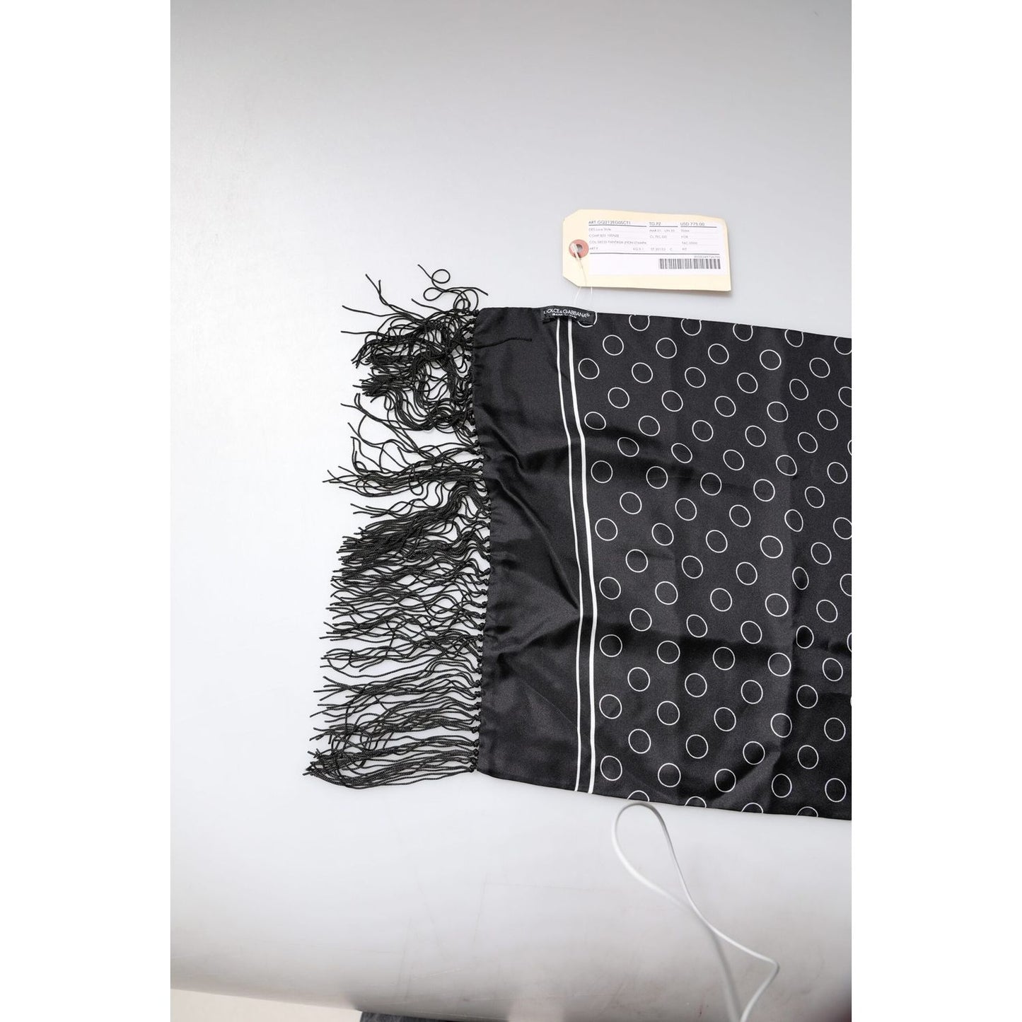 Dolce & Gabbana Black Circles Silk Fringes Shawl Wrap Scarf MS7227