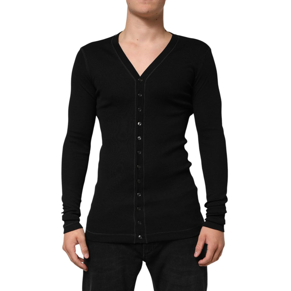 Dolce & Gabbana Black Cotton Button Up Men Cardigan Sweater TSH91213-M