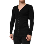 Dolce & Gabbana Black Cotton Button Up Men Cardigan Sweater TSH91213-M
