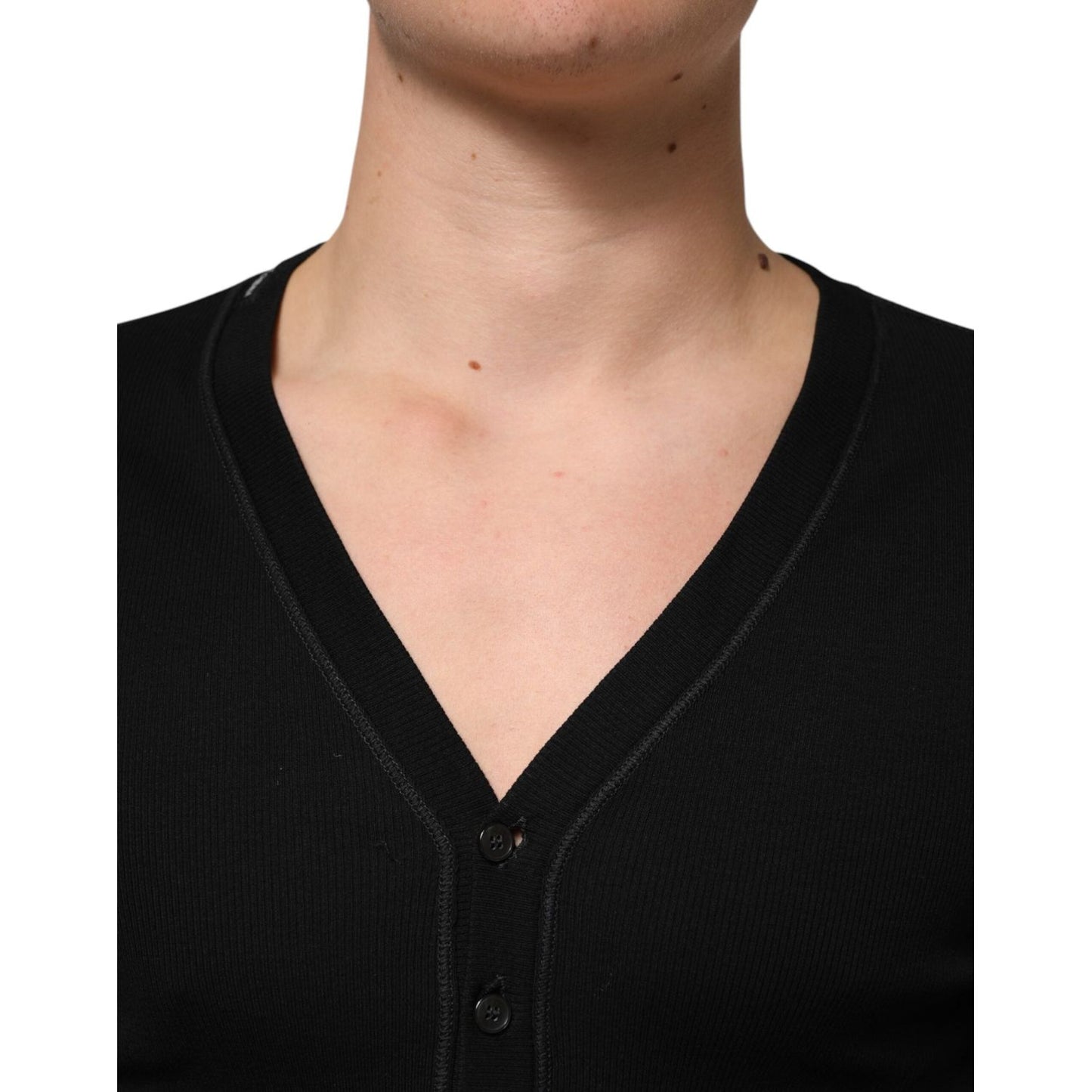 Dolce & Gabbana Black Cotton Button Up Men Cardigan Sweater TSH91213-M