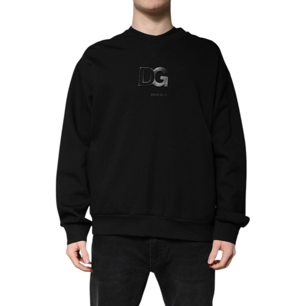 Dolce & Gabbana Black Cotton DG Crew Neck Pullover Sweater TSH90182-52