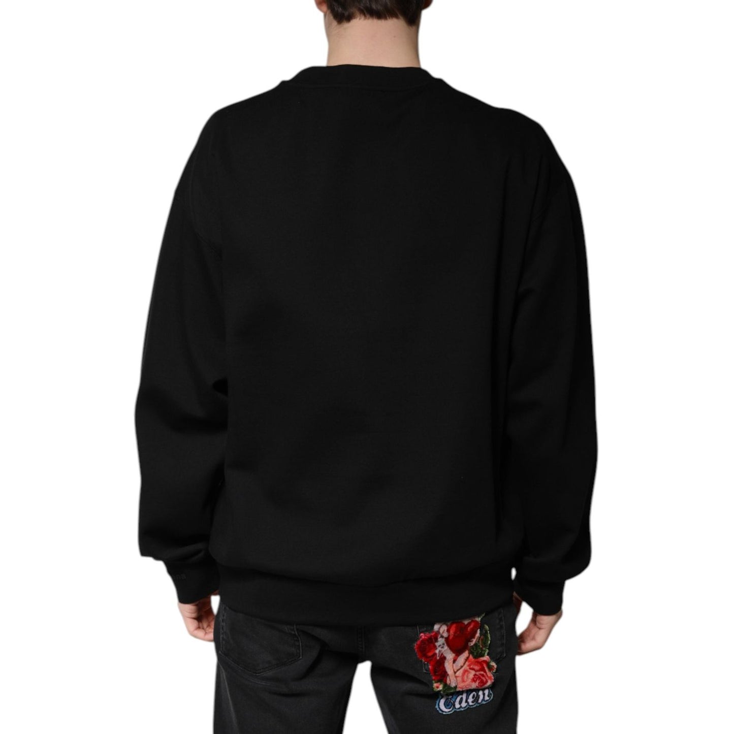 Dolce & Gabbana Black Cotton DG Crew Neck Pullover Sweater TSH90182-52