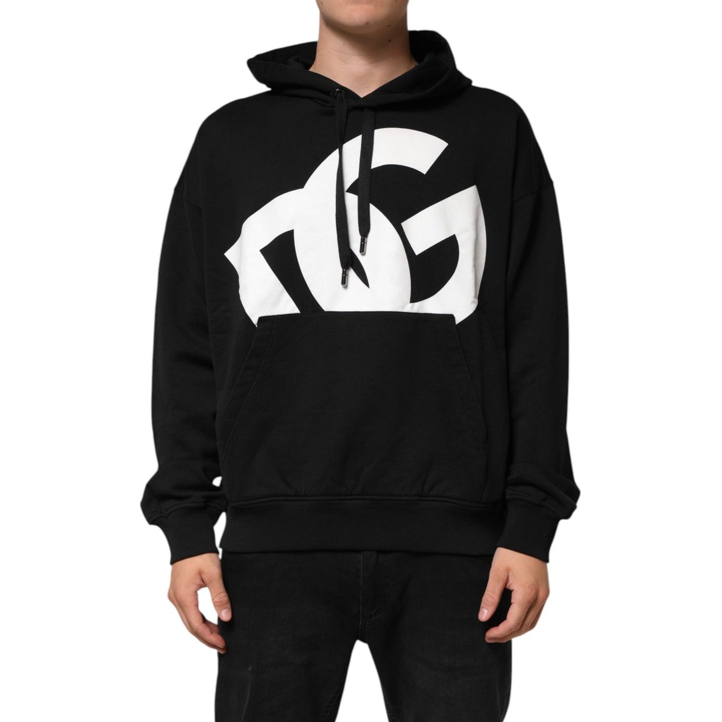 Dolce & Gabbana Black Cotton DG Logo Pullover Hoodie Sweater TSH91173-XL