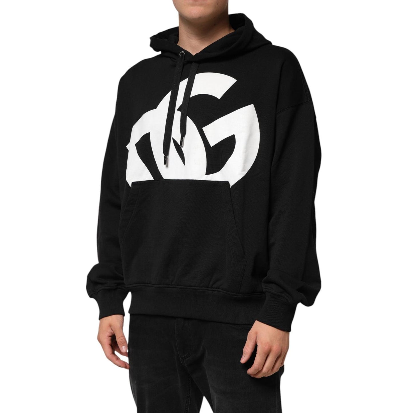 Dolce & Gabbana Black Cotton DG Logo Pullover Hoodie Sweater TSH91173-XL