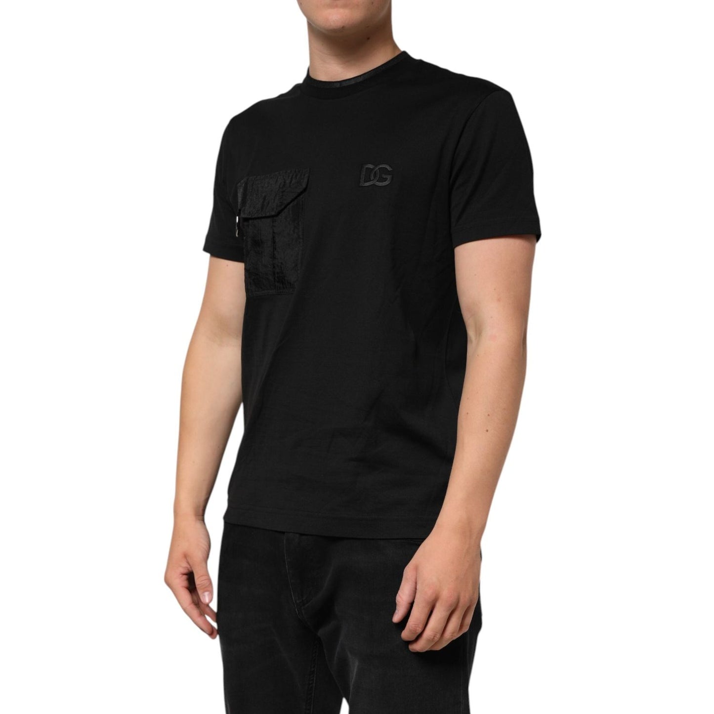 Dolce & Gabbana Black Cotton Embroidered DG Logo Pocket T-shirt TSH91208-50
