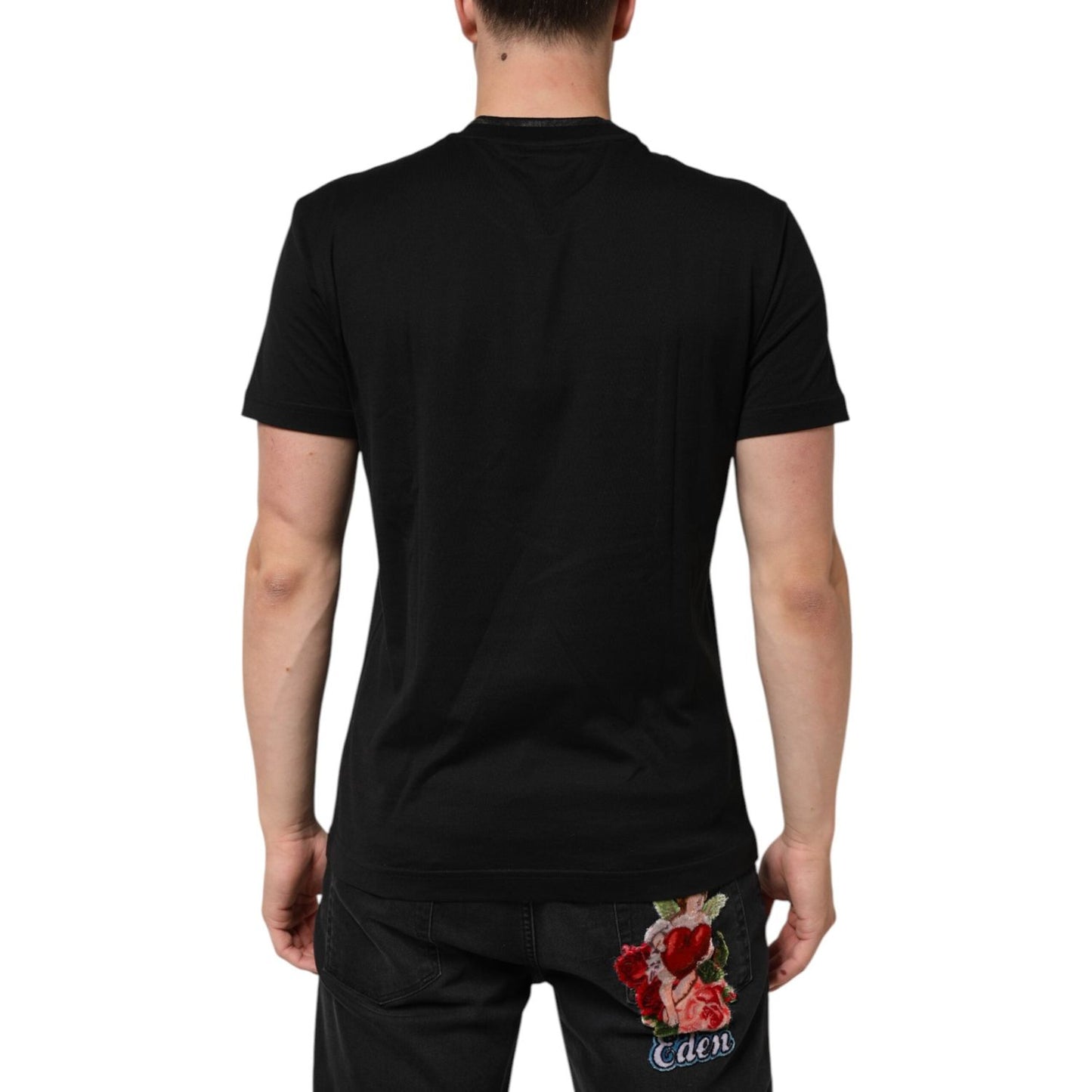 Dolce & Gabbana Black Cotton Embroidered DG Logo Pocket T-shirt TSH91208-50