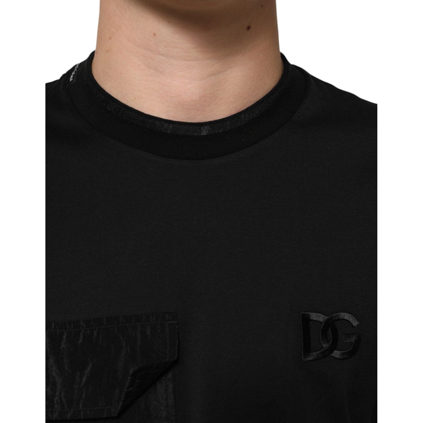 Dolce & Gabbana Black Cotton Embroidered DG Logo Pocket T-shirt TSH91208-50