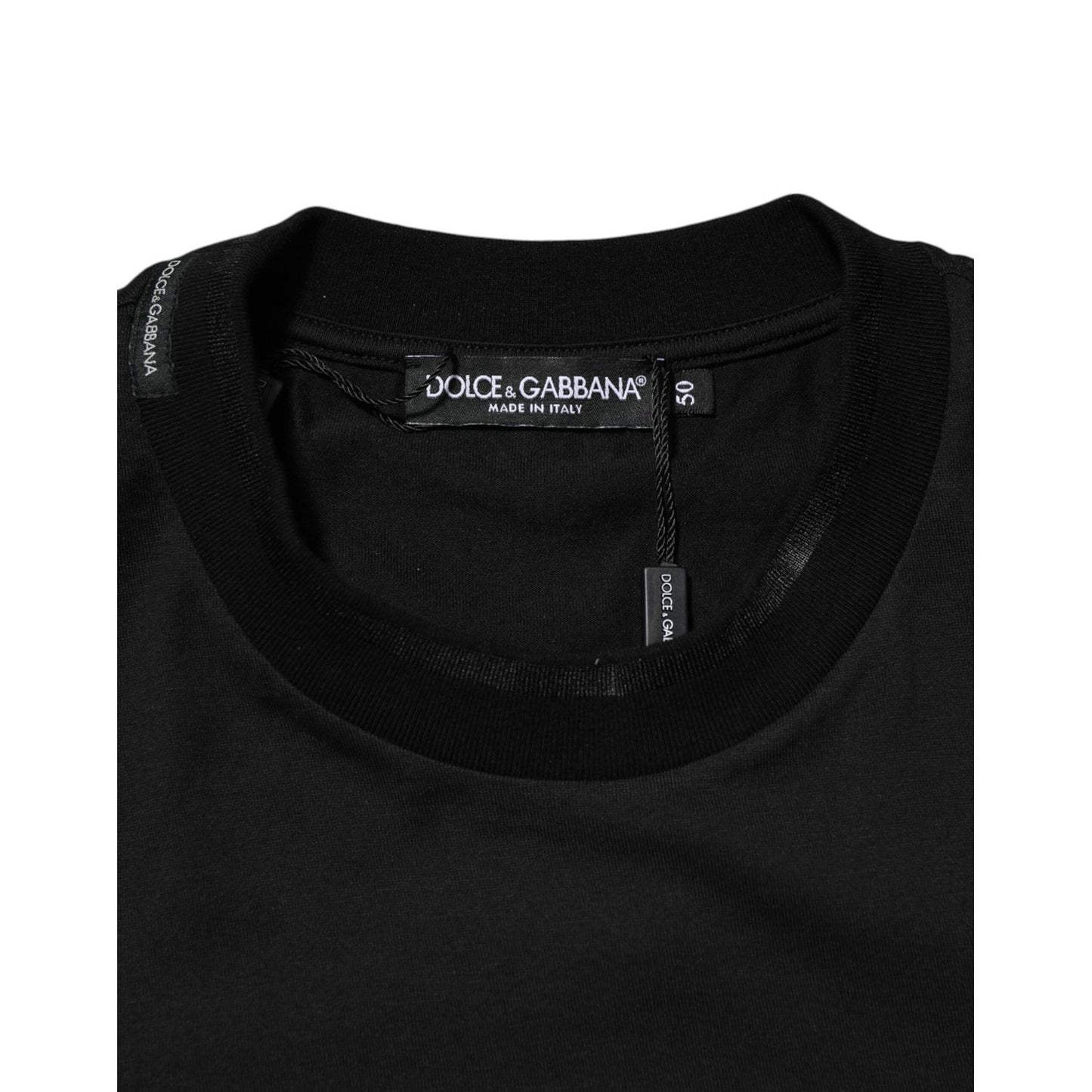 Dolce & Gabbana Black Cotton Embroidered DG Logo Pocket T-shirt TSH91208-50