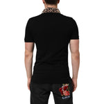 Dolce & Gabbana Black Cotton Leopard Collar Polo T-shirt THS90418-44