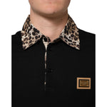 Dolce & Gabbana Black Cotton Leopard Collar Polo T-shirt THS90418-44