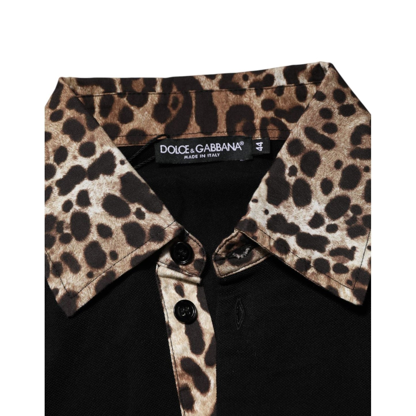 Dolce & Gabbana Black Cotton Leopard Collar Polo T-shirt THS90418-44