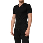 Dolce & Gabbana Black Cotton Plain V-Neck Men Shirt T-shirt TSH90618-44