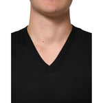 Dolce & Gabbana Black Cotton Plain V-Neck Men Shirt T-shirt TSH90618-44