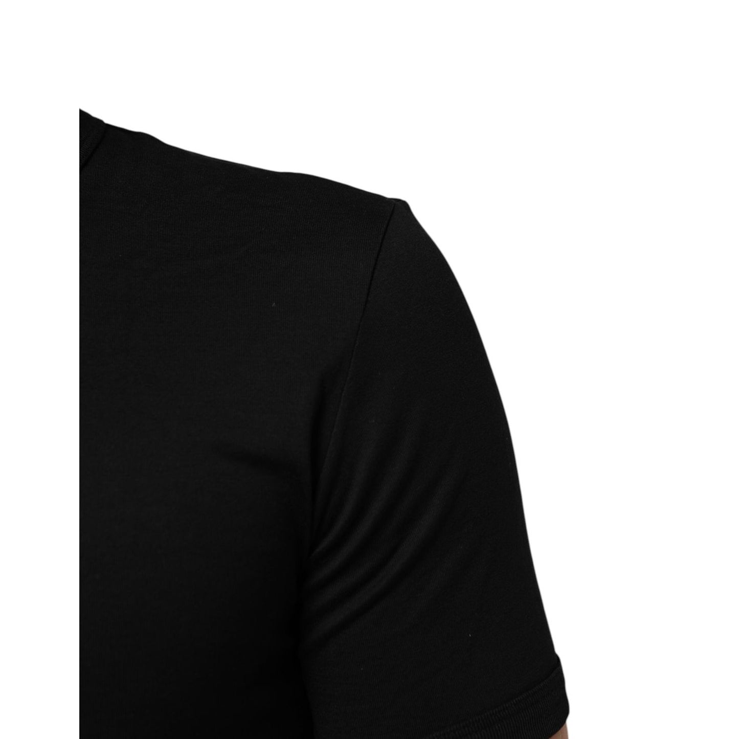 Dolce & Gabbana Black Cotton Plain V-Neck Men Shirt T-shirt TSH90618-44