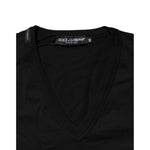 Dolce & Gabbana Black Cotton Plain V-Neck Men Shirt T-shirt TSH90618-44