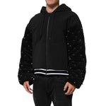 Dolce & Gabbana Black Cotton Quilted Studded Sleeve Hoodie Jacket JKT41536-L