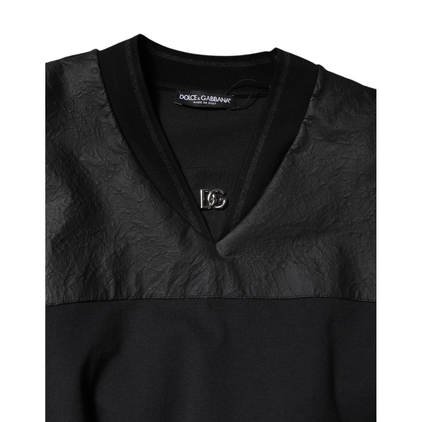 Dolce & Gabbana Black Cotton Short Sleeves V-neck T-shirt DR81685-40