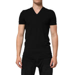 Dolce & Gabbana Black Cotton Slim Fit Men V-Neck Shirt T-shirt TSH91036-4