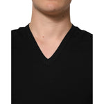 Dolce & Gabbana Black Cotton Slim Fit Men V-Neck Shirt T-shirt TSH91036-4