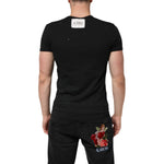 Dolce & Gabbana Black Cotton Tattered Logo V-Neck Men T-shirt TSH90561-44